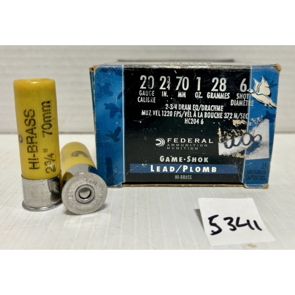 AMMO: 25X FEDERAL 20 GA 2-3/4IN NO6 SHOT 