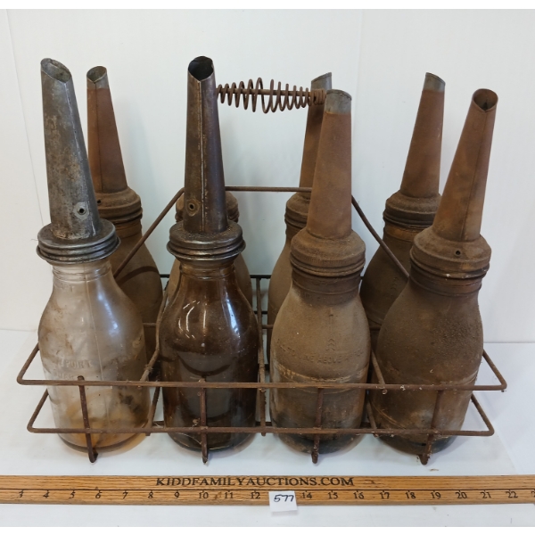 LOT OF 9 - OIL BOTTLES W/ CARRIER