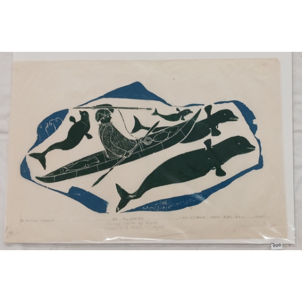"HUNTING WHALES BY KAYAK" BY JOE TALIRUNILI(1893 - 1976) - STONECUT