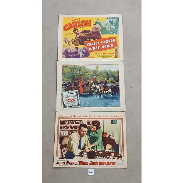 LOT OF 3 - JOHN WAYNE, SUNSET CARSON & THE CISCO KID MOVIE POSTERS