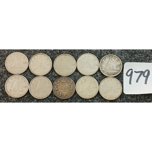 LOT OF 10 - 1956-1966 CDN 10 CENT COINS
