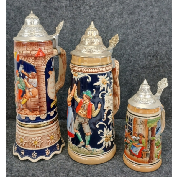 LOT OF 3 - GERMAN BEER STEINS
