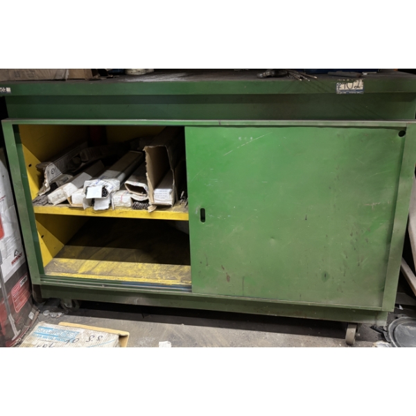 SHOP STORAGE CABINET W/ CONTENTS - WELDING ROD & WIRE