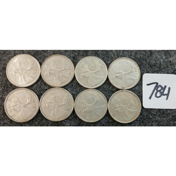 LOT OF 8 - 1968 CDN 25 CENT COINS