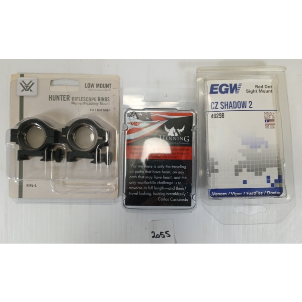 LOT OF 3 - HUNTER 16MM HUNTER SCOPE RINGS, EGW RED DOT SIGHT MOUNT & HENNING VORTEX VIPE SCOPE MOUNT