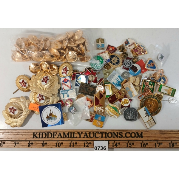 JOB LOT - SOVIET RUSSIAN CAP BADGES, PINS & BUTTONS