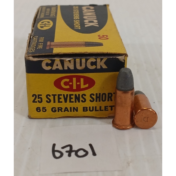 AMMO: 50X CIL CANUCK .25 STEVENS SHORT - 65GR - FN