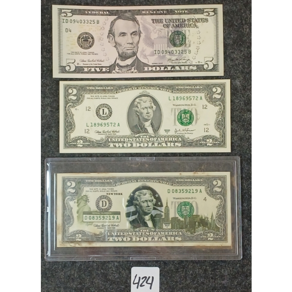LOT OF 3 - 2003 U.S. $2 BANKNOTES & 2006 U.S. $5 BANKNOTE