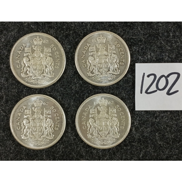 LOT OF 4 - 1961 CDN 50 CENT SILVER COINS