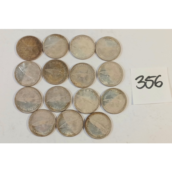 LOT OF 15 - 1967 CDN SILVER DIMES