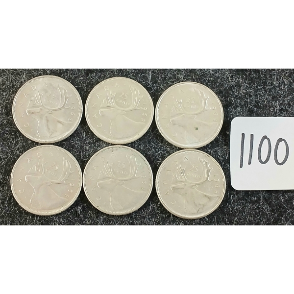 LOT OF 6 - 1968 CDN 25 CENT COINS