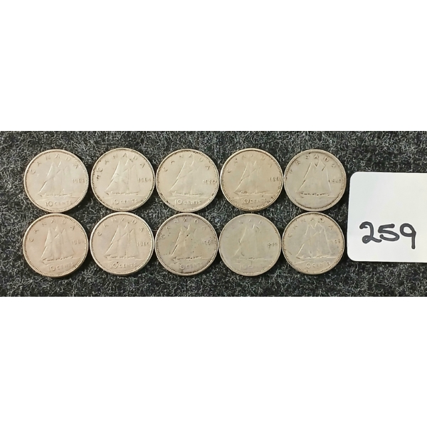 LOT OF 10 - 1944-1966 CDN 10 CENT COINS