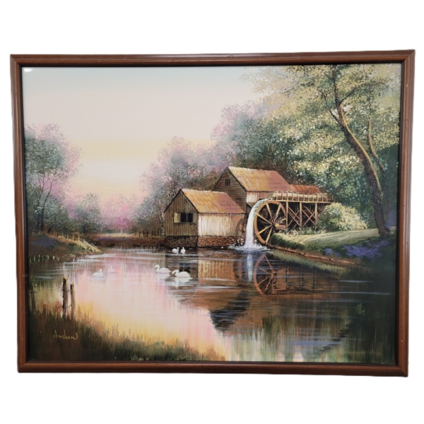 WATERMILL BY ANDREW - FRAMED OIL ON CANVAS