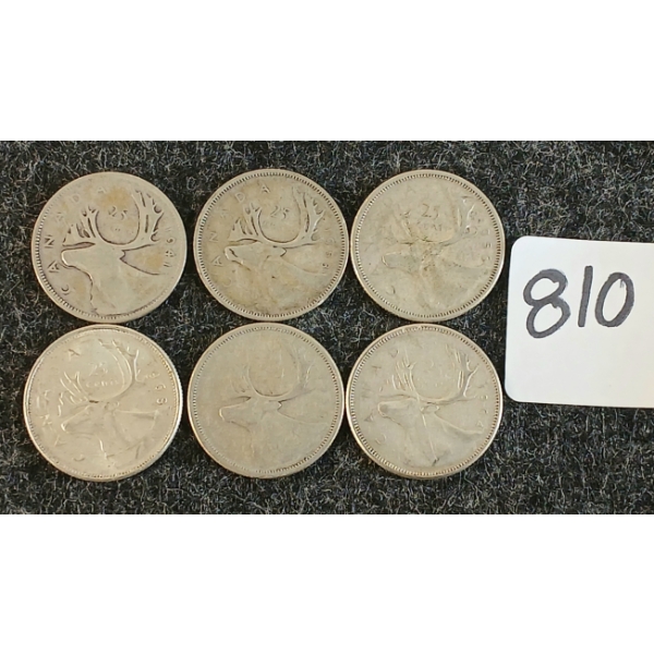 LOT OF 6 - 1941-1968 CDN 25 CENT COINS