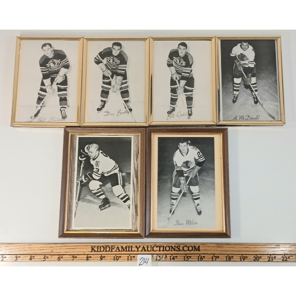 LOT OF 6 - 1944-1963 BEEHIVE HOCKEY PHOTOS - BILL GADSBY, DOUG BENTLEY, STAN MIKITA, ETC