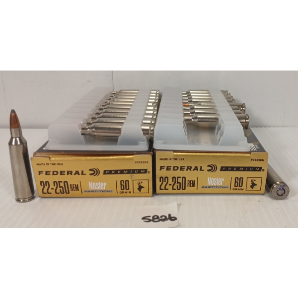 AMMO: 40X FEDERAL .22-250 REM - 60GR - NOSLER PARTITION