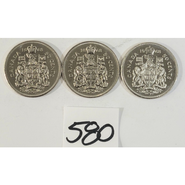 LOT OF 3 - 1968 CDN 50 CENT COINS