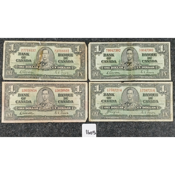LOT OF 4 - 1937 CDN $1 BANKNOTES
