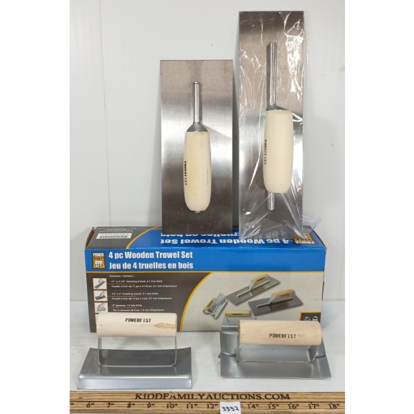 POWER FIST 4PC WOODEN TROWEL SET & HOME MECHANIC'S MASONARY HANDBOOK