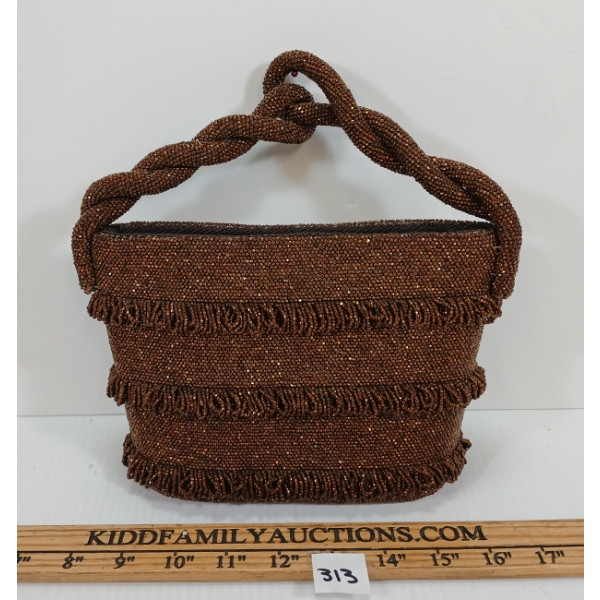M. E. PRODUCT BROWN BEADED HANDBAG / CLUTCH