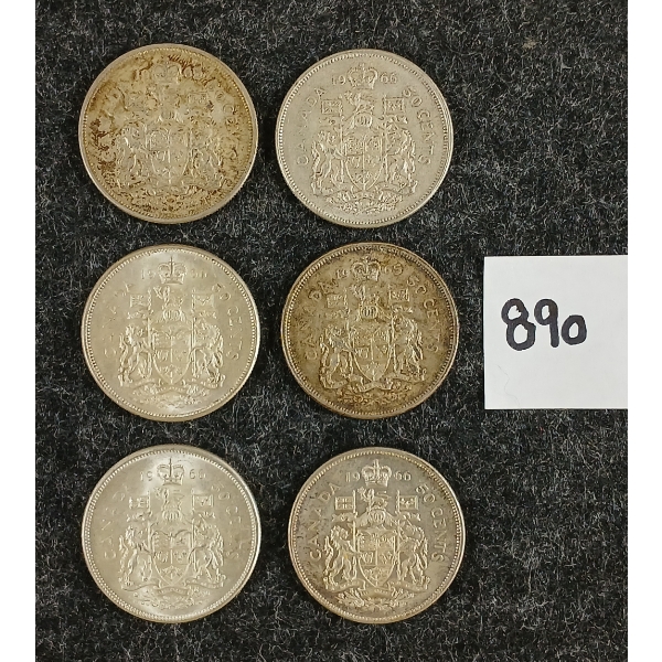LOT OF 6 - 1965-1966 CDN 50 CENT SILVER COINS