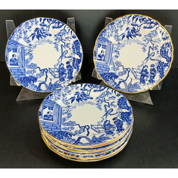 LOT OF 9 - ROYAL CROWN DERBY BLUE MIKADO BREAD & BUTTER PLATES - CIRCA 1950-70's