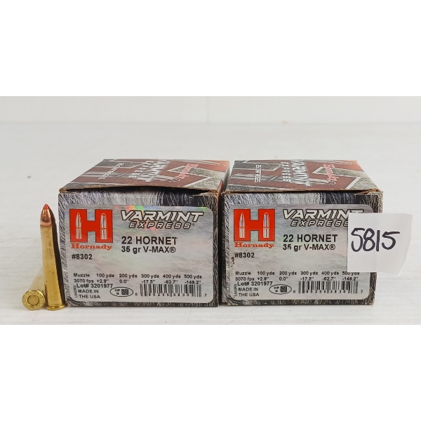AMMO: 50X HORNADY .22HORNET - 35GR - V-MAX