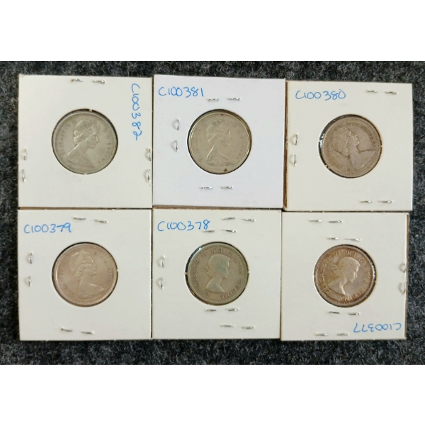 LOT OF 6 - 1964 & 1965 CDN 25 CENT COINS