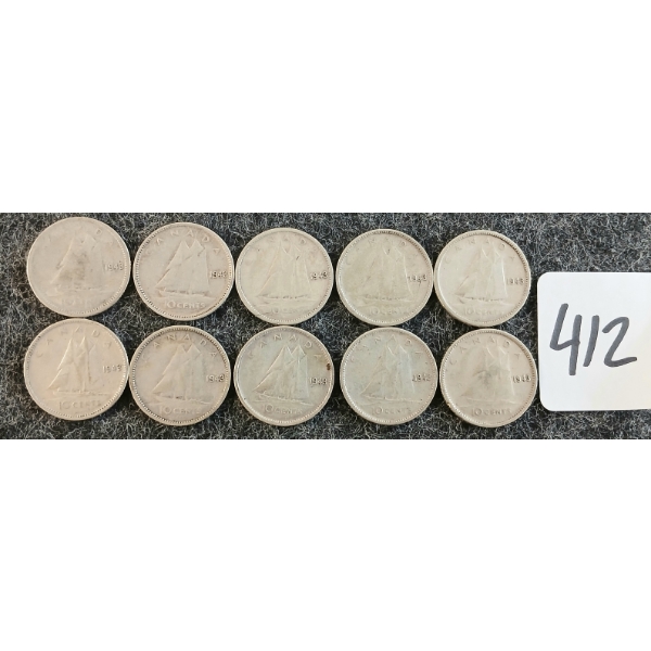 LOT OF 10 - 1943 CDN 10 CENT COINS