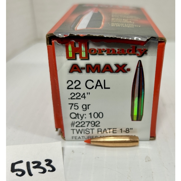 BULLETS: APPROX 80X HORNADY .22 CAL - 75 GR POLY TIP