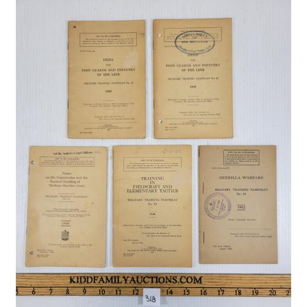 LOT OF 5 - WWII CDN ARMY TRAINING PAMPHLETS - INCL GUERILLA WARFARE, ETC.