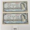 LOT OF 2 - 1954 CDN $5 BANKNOTES