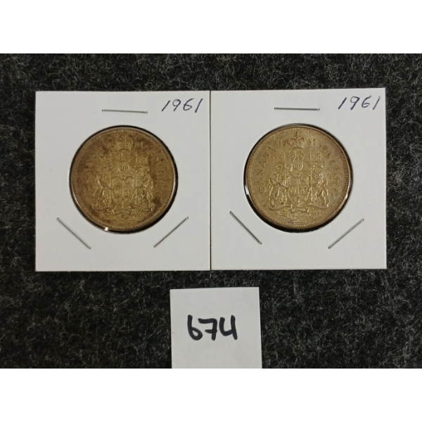 LOT OF 2 - 1961 CDN 50 CENT SILVER COINS