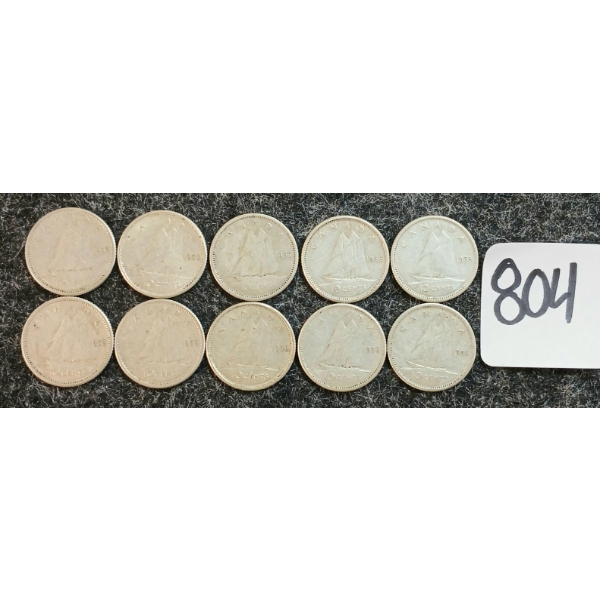 LOT OF 10 - 1956 CDN 10 CENT COINS