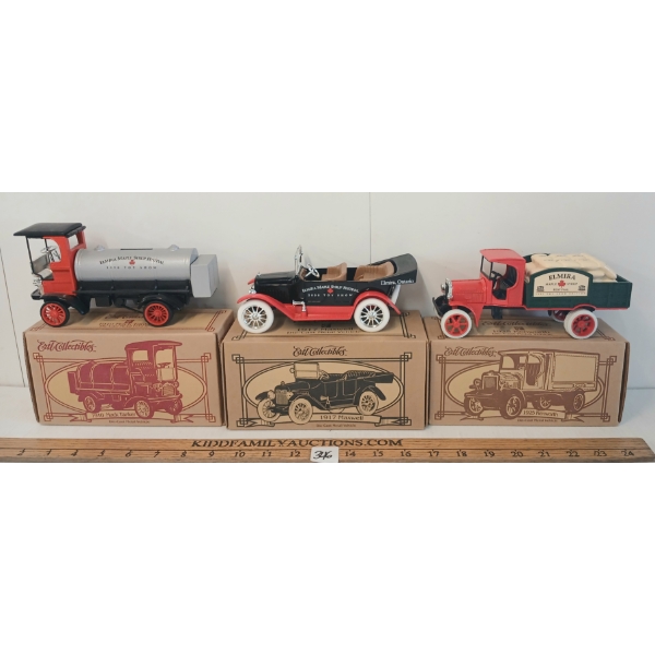 LOT OF 3 - ERTL 1910 MACK TANKER, 1917 MAXWELL & 1925 KENWORTH DIECAST MODELS