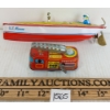 Image 5 : LOT OF 2 - JOHNSON TOY & MFG JAPAN TIN WIND UP BOAT & FIRETRUCK