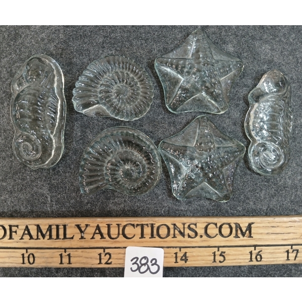 LOT OF 6 - GLASS SEASHELL PAPERWEIGHTS