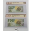Image 2 : LOT OF 2 - 2006 CDN $20 BANKNOTES - BCS GRADED & SEQUENTIAL