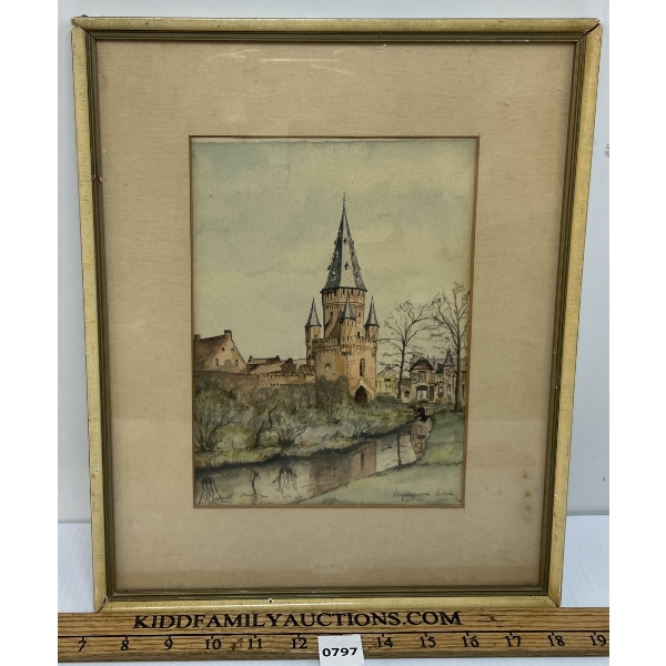CASTLE STUDY BY DOSHOBER(?) - FRAMED WATERCOLOUR ON PAPER
