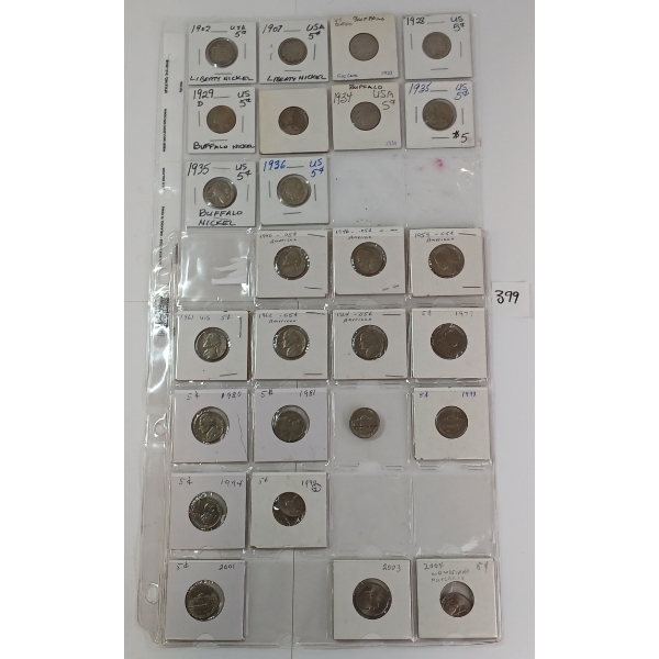 LOT OF 26 - 1902 - 2004 US 5 CENT COINS - INCL INDIAN HEAD