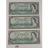 Image 1 : LOT OF 3 - 1954 CDN $1 BANKNOTES