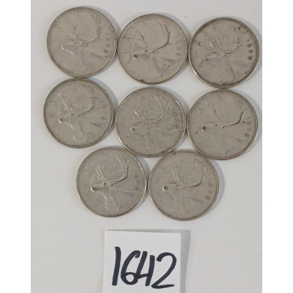 LOT OF 8 - 1968 CDN 25 CENT SILVER COINS