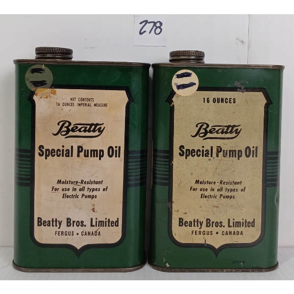 LOT OF 2 - BEATTY SPECIAL PUMP OIL 16OZ CANS