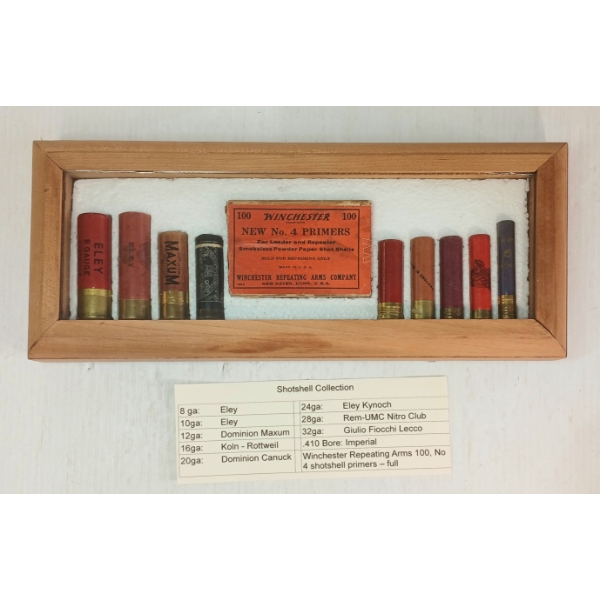 AMMO: SHOTGUN COLLECTION DISPLAY W/ CASE - INCL 8, 10, 12GA - ETC