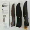 Image 4 : LOT OF 4 - WOOD GRAIN & ANTLER HANDLED FOLDING & FIXED BLADE KNIVES W/ SHEATHS