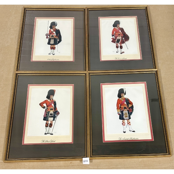 LOT OF 4 - "THE BLACK WATCH", "THE SEAFORTH HIGHLANDERS", "48TH HIGHLANDERS" & "THE ESSEX SCOTTISH"