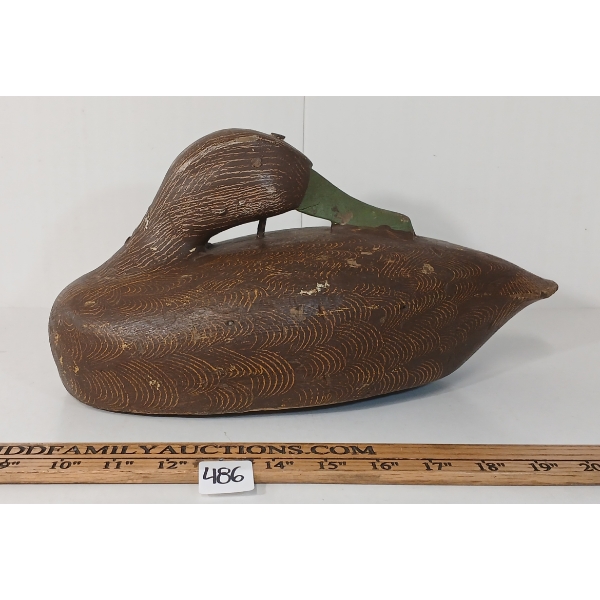 MALLARD HEN DECOY W/ WEIGHT - SIGNED D.J.T. 