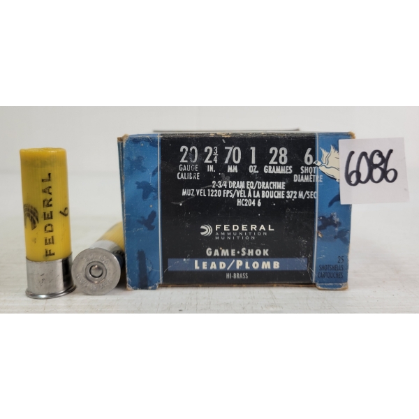 AMMO: 25X FEDERAL 20GA - 2-3/4IN - #6 SHOT