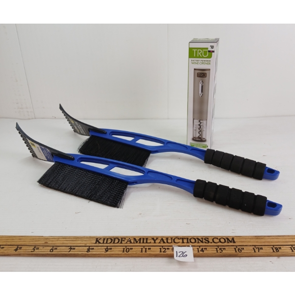 LOT OF 3 - SNOWBRUSH ICE SCRAPERS & TRU BATTERY OP WINE OPENER