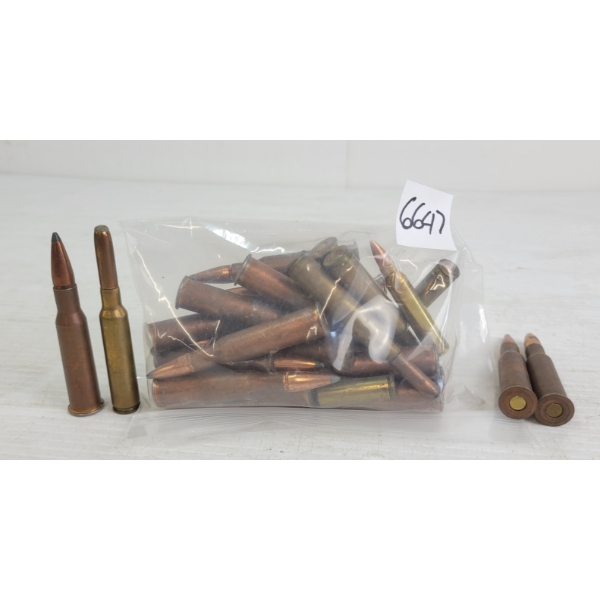 AMMO: APPROX 30X MIXED - INCL MILITARY ISSUED .303BRIT, .223REM, .79-36CAL, ETC